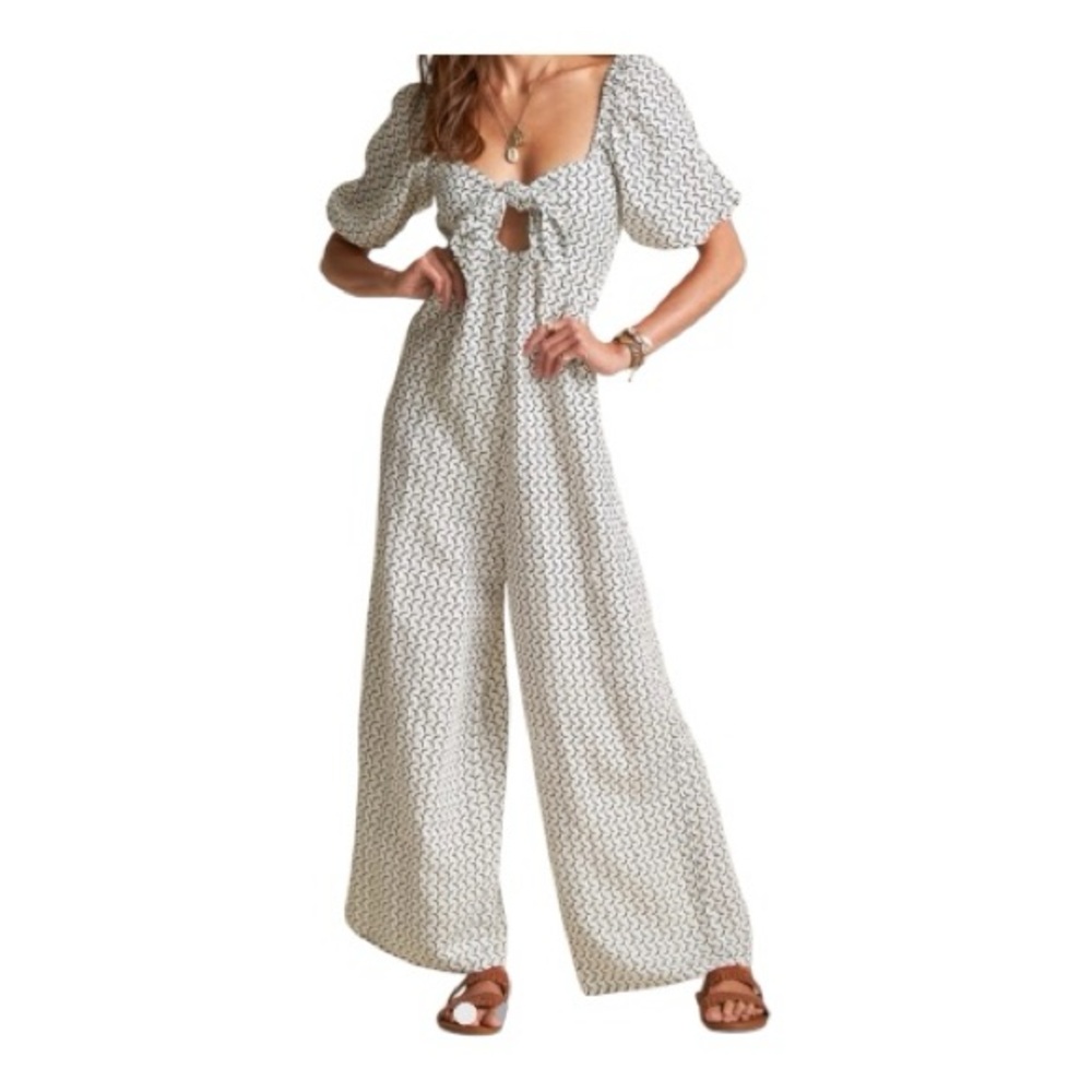 🆕 🤍🌿 NWOT BILLABONG x Sincerely Jules “Shout It Out” Puff Sleeve Jumpsuit | Sz S
